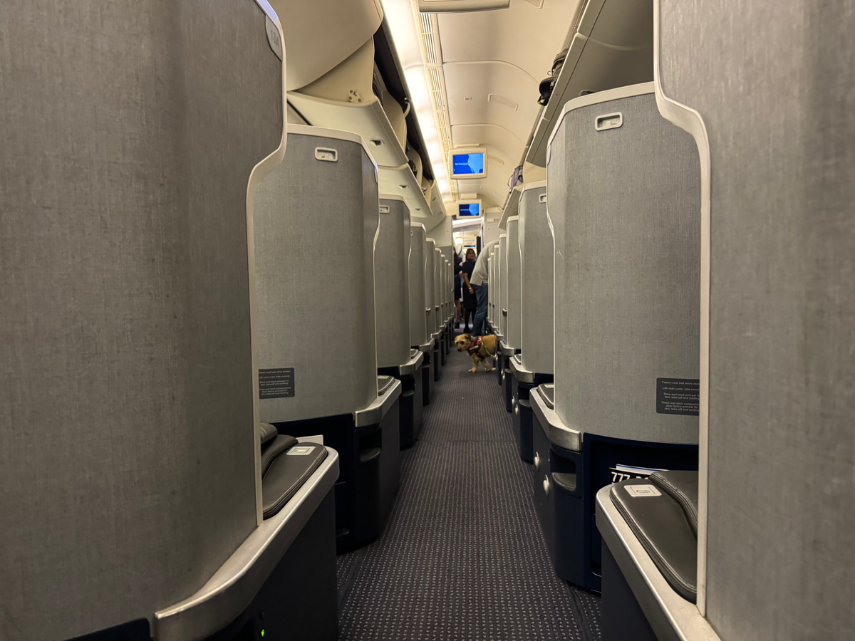 American Airlines B777 30 Business class airplane aisle