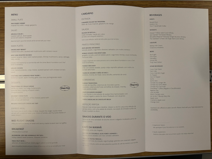 American Airlines B777 30 Business class menu American Airlines B777 30 Business class menu