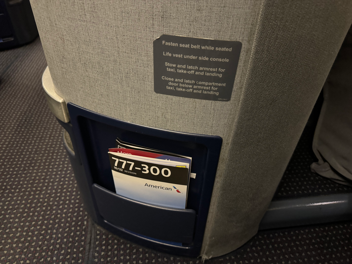 American Airlines B777 30 Business class pocket info