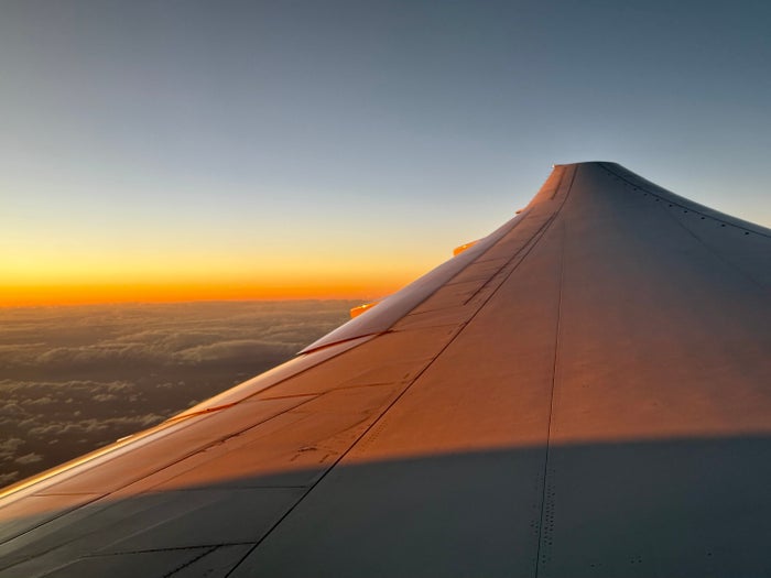 American Airlines Boeing 777 wing sunset
