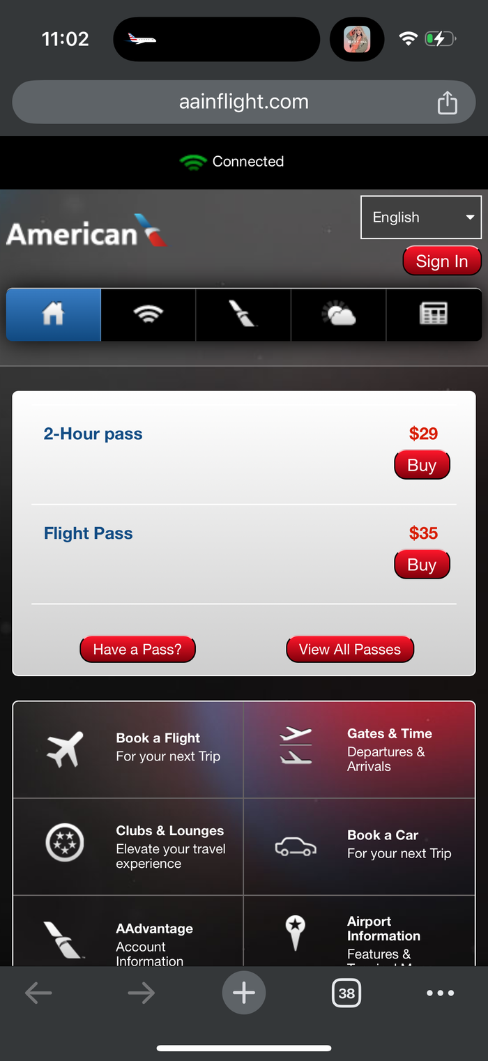 American Airlines WiFI prices
