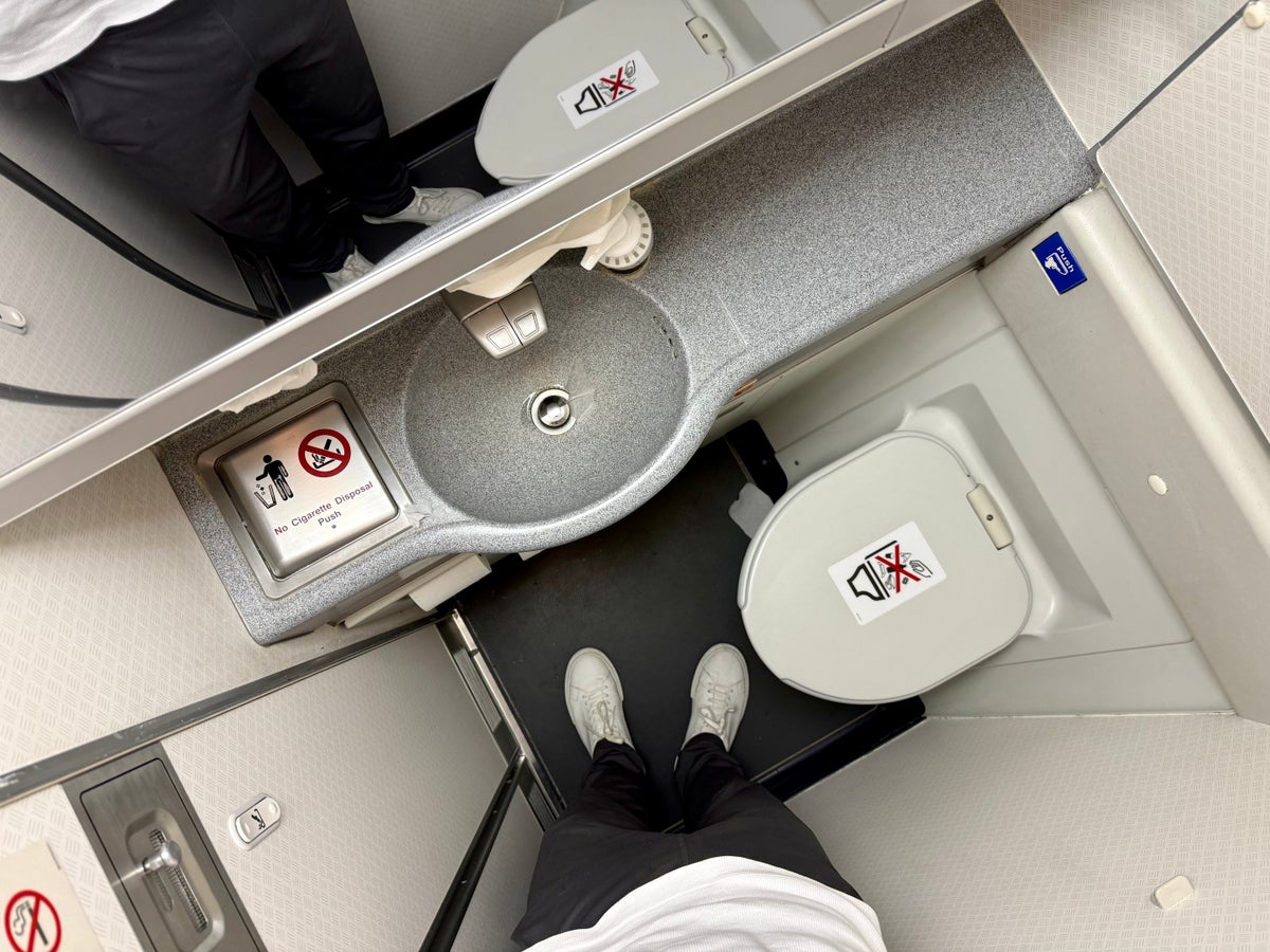 American Airlines economy bathroom from above Boeing 777