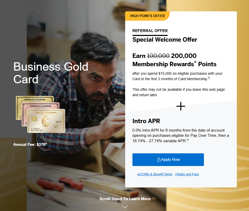 Amex Business Gold 200k offer December 2024