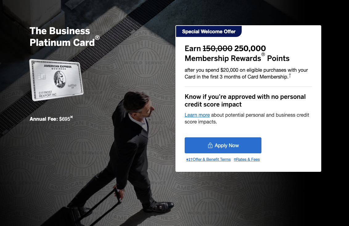 Amex Business Platinum 250k offer December 9 2024