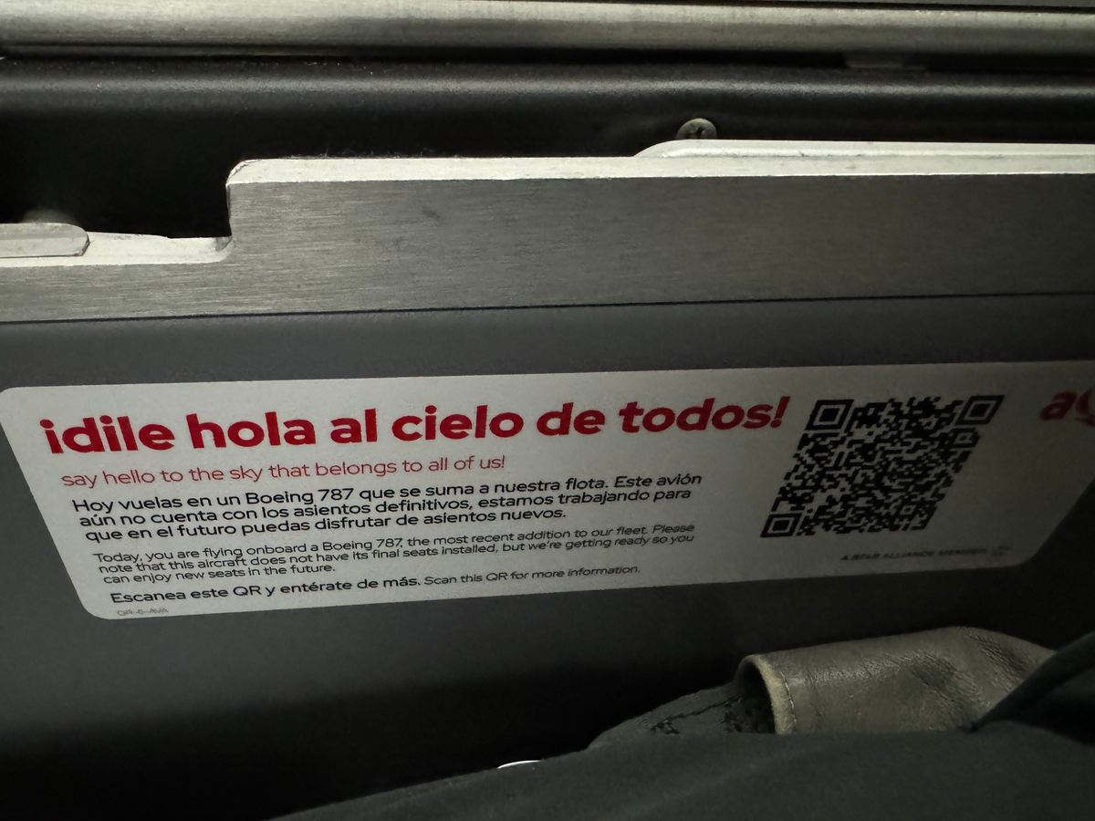 Avianca B787 8 Norwegian business seat message