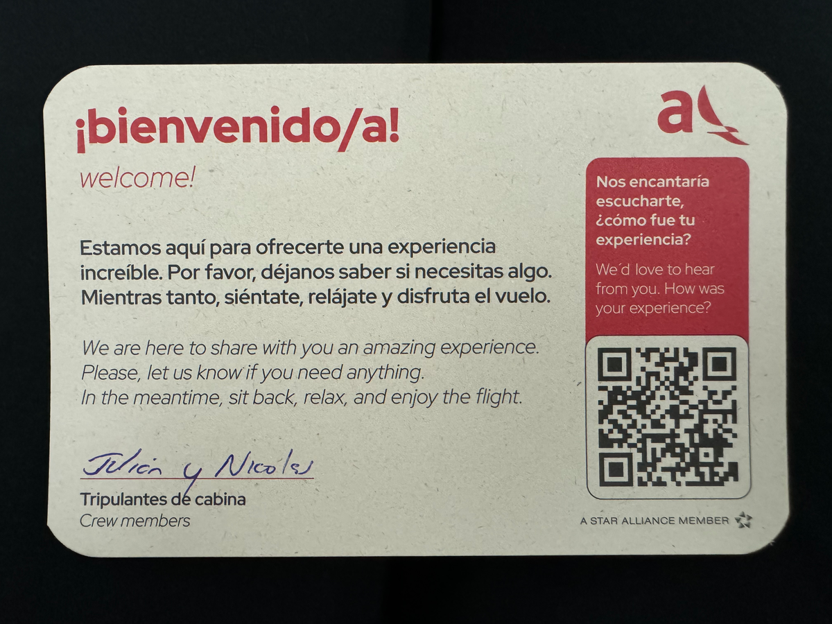 Avianca B787 8 Norwegian business welcome card