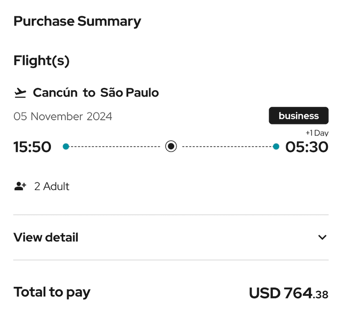 Avianca CUN BOG GRU business class price booking direct