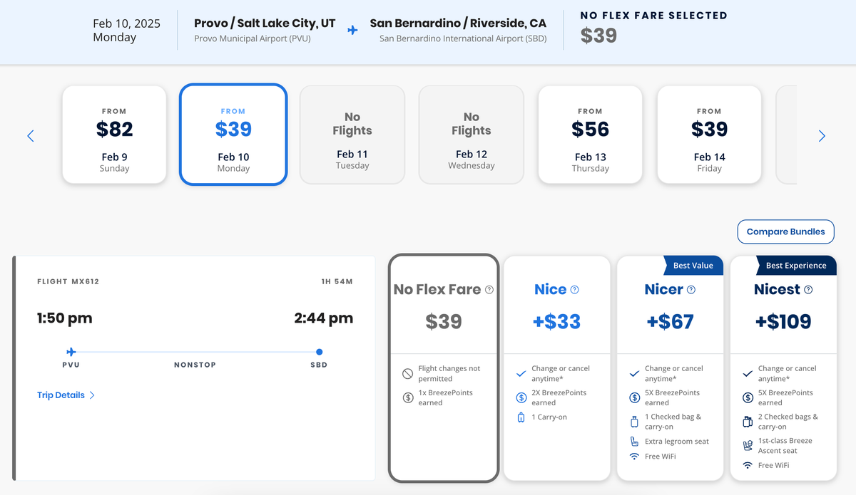 Breeze Provo-San Bernardino flight price