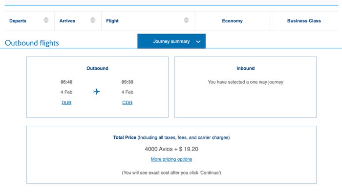 British Airways Award Flight from Dublin to Paris on Aer Lingus British Airways award flight Dublin to Paris on Aer Lingus