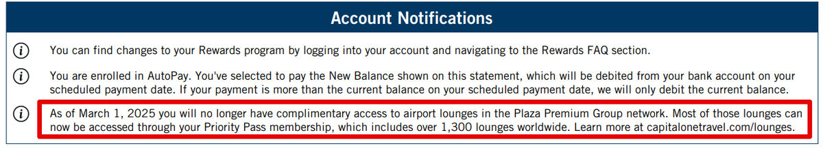 Capital One Plaza Premium notification