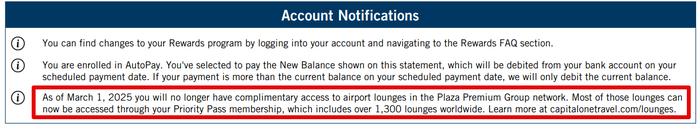 Capital One Plaza Premium notification Capital One Plaza Premium notification