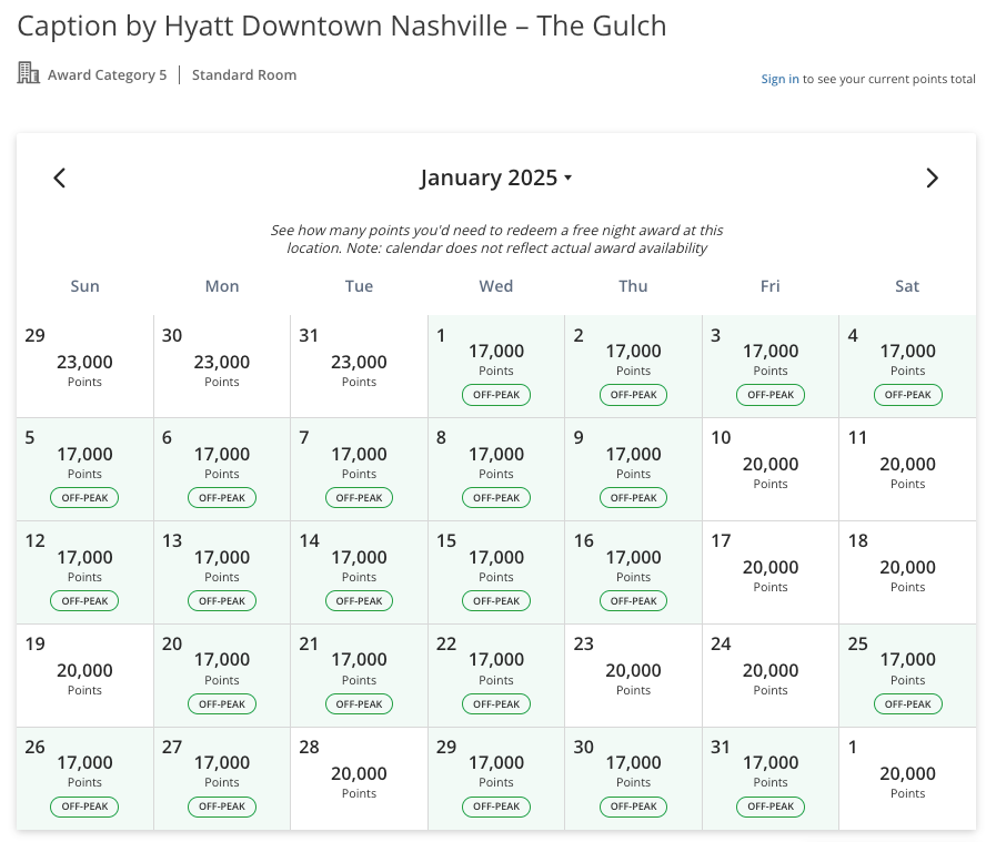 Caption by Hyatt Downtown Nashville The Gulch January 2025 award calendar