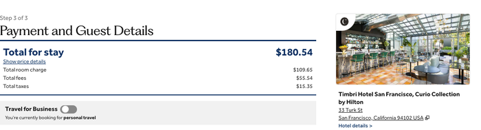 Cash cost Timbl SF Hilton