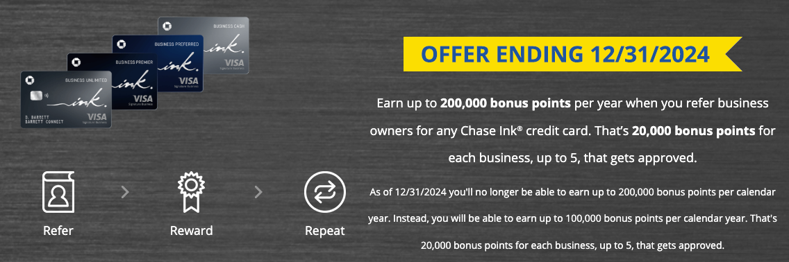 Chase Ink referral bonus changing