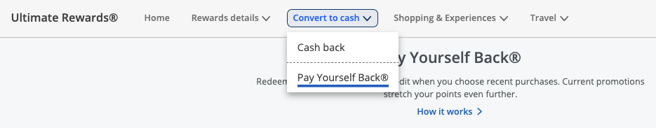 Chase Pay Yourself Back menu option