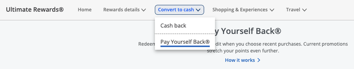 Chase Pay Yourself Back menu option Chase Pay Yourself Back menu option