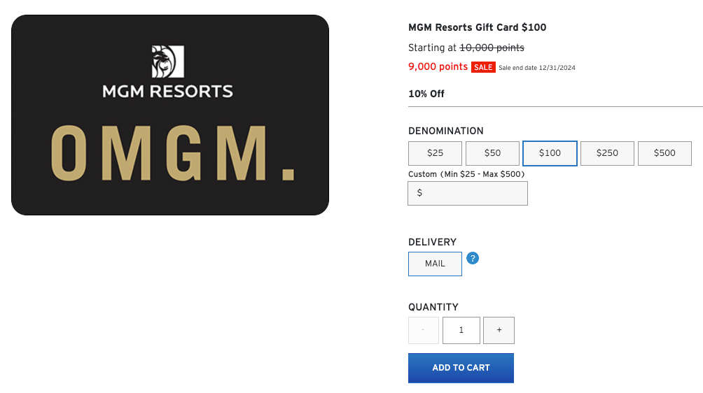 Citi MGM 100 gift card 10 pct off