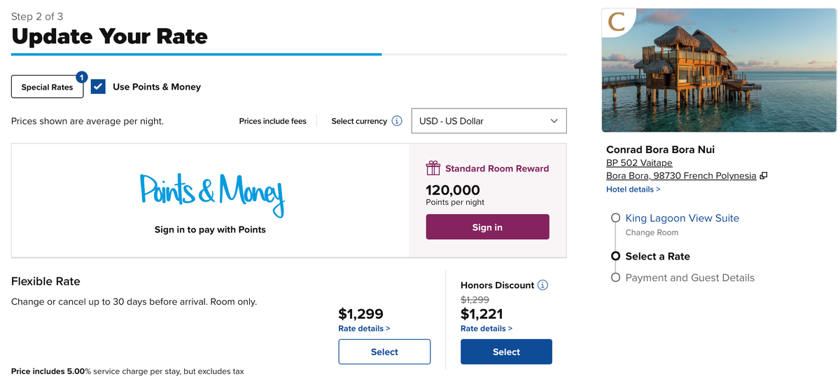 Conrad Bora Bora cash rate