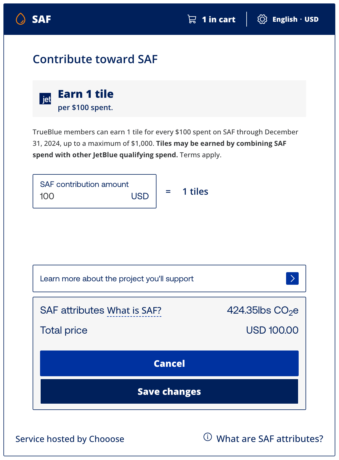 Contributing toward SAF on JetBlues website