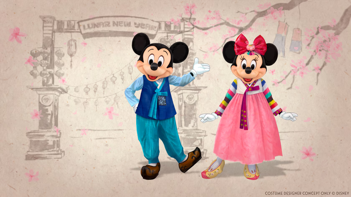 Mickey and Minnie in Lunar New Year costumes