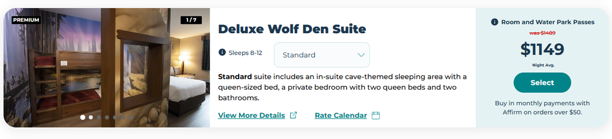 Deluxe Wolf Den Great Wolf Webster spring break rate