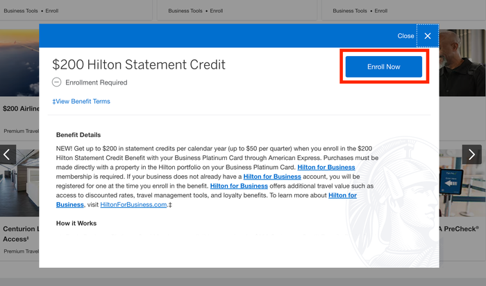 New 200 Hilton Statement Credit on the Amex Business Platinum Enroll Now in the 200 Hilton statement credit