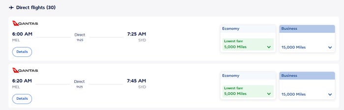 Flying Blue award prices Flying Blue award prices MEL-SYD with Qantas