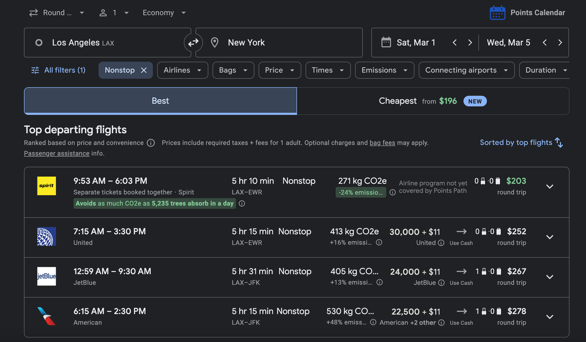 Google Flights Search