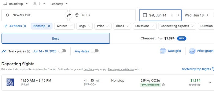 Google Flights UA Greenland
