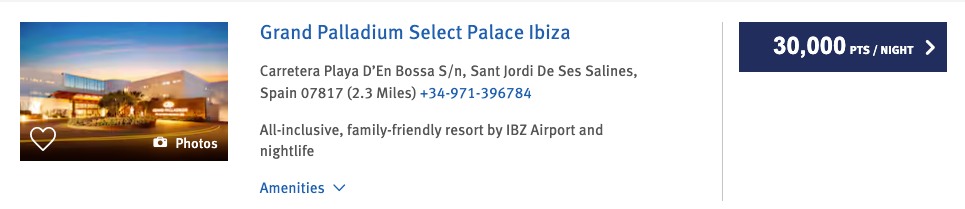 Grand Palladium Select Palace Ibiza Wyndham points rate