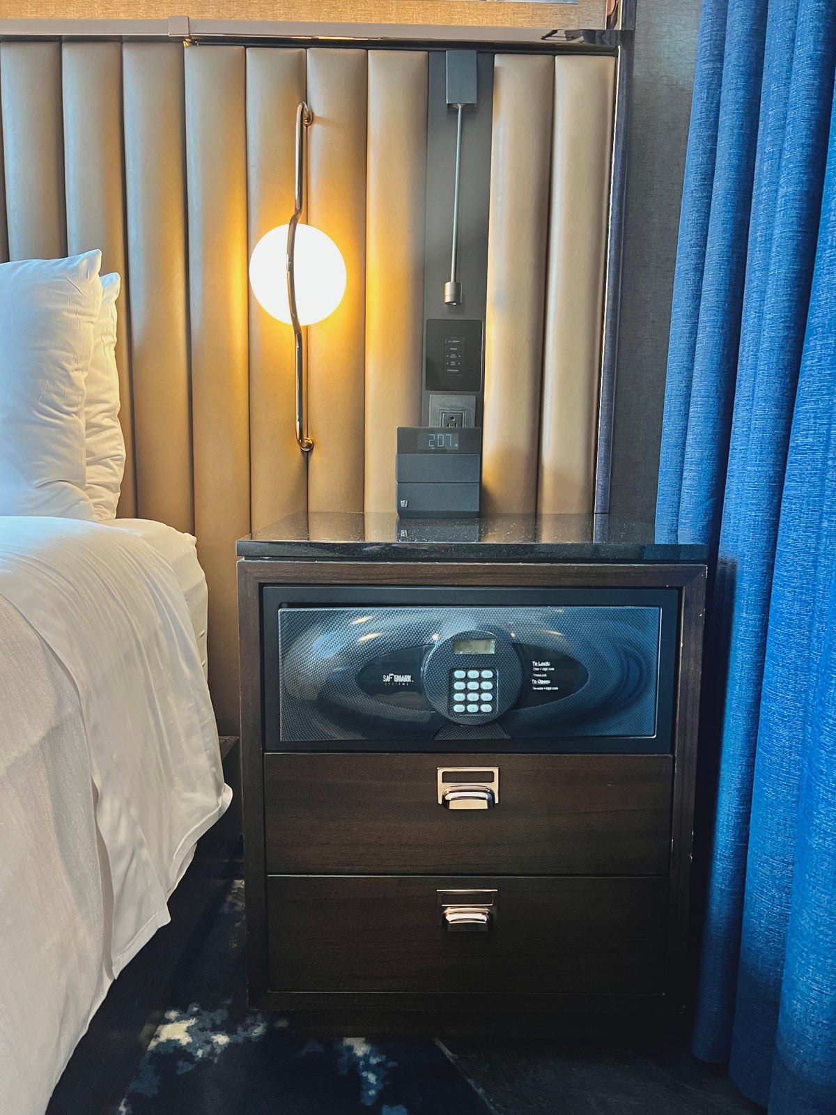 Hotel EMC2 Autograph Collection side table and safe