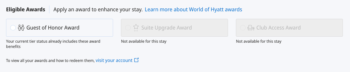 Hyatt awards online grayed out