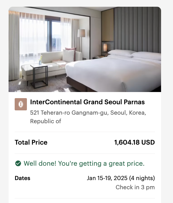 IHG Intercontinental Grand Seoul Parnas cash price