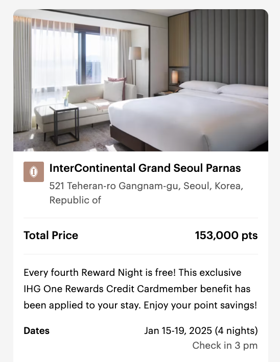 IHG Intercontinental Grand Seoul Parnas points redemptiom