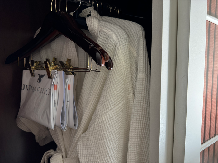 JW Marriott Hotel Rio de Janeiro bedroom closet robes laundry JW Marriott Hotel Rio de Janeiro bedroom closet robes laundry