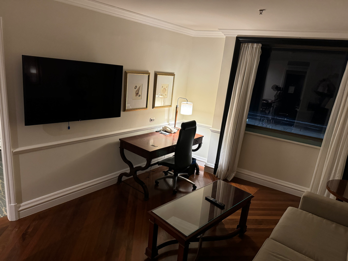 JW Marriott Hotel Rio de Janeiro living room table TV desk window JW Marriott Hotel Rio de Janeiro living room table TV desk window