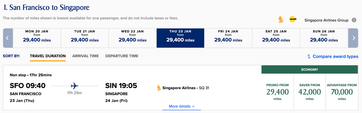 KrisFlyer Spontaneous Escapes Dec 2024 SFO SIN