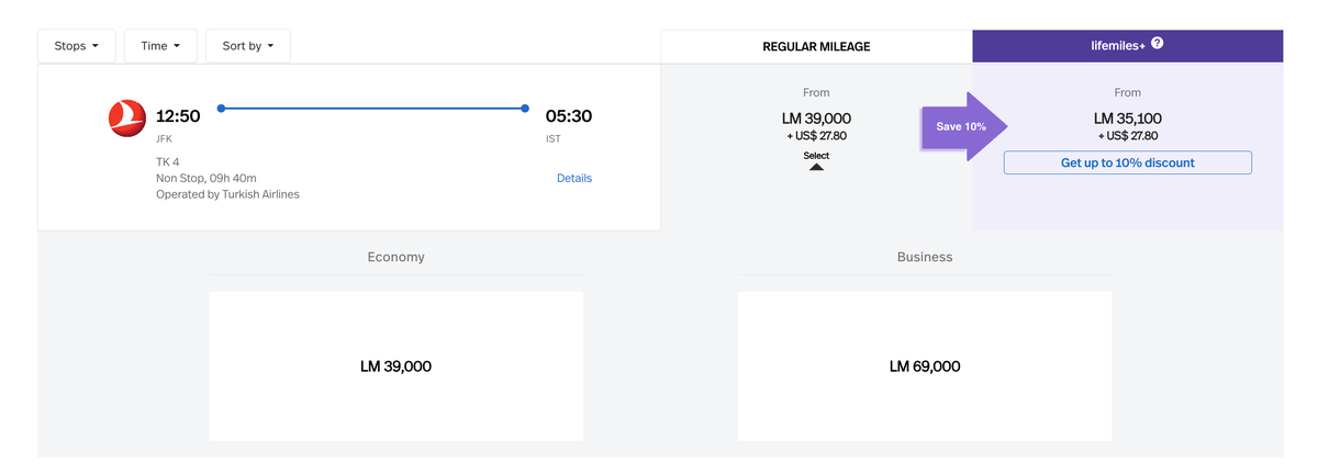 Lifemiles Turkish Airlines Award Pricing
