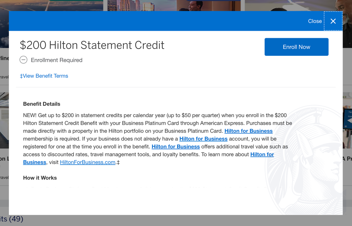 New 200 Hilton Statement Credit on the Amex Business Platinum