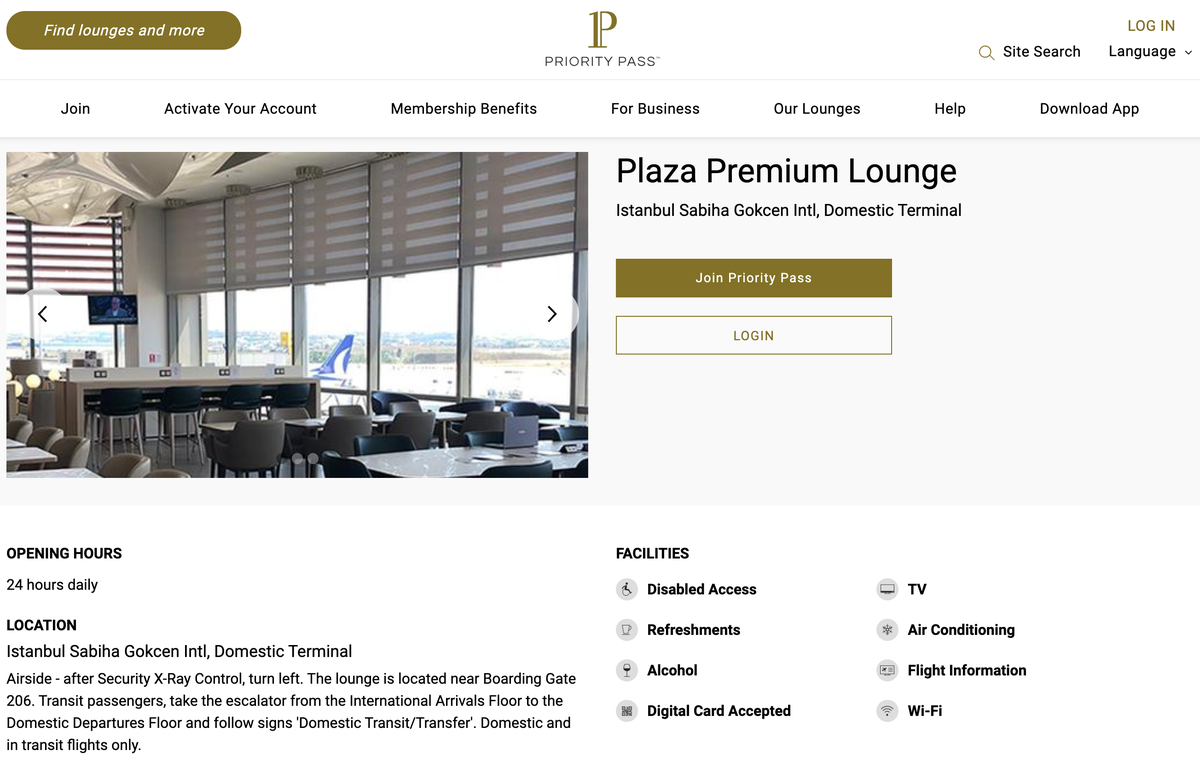 Plaza Premium Marmara Lounge Page on the Priority Pass website