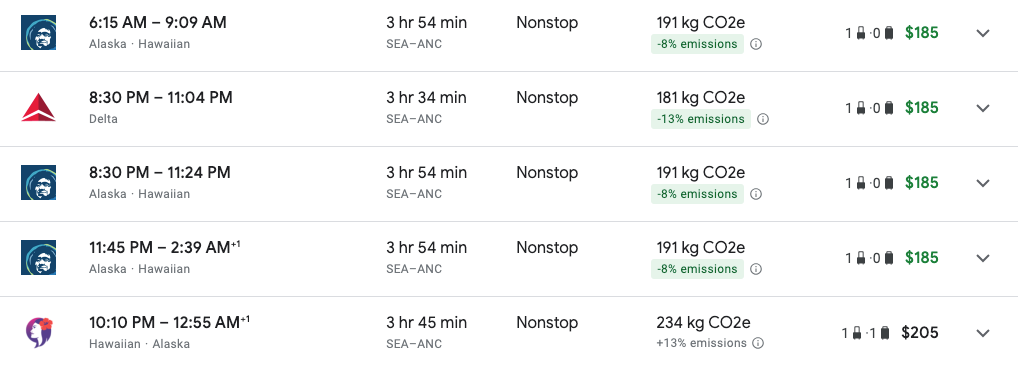 Price of flights SEA ANC June 13 2025