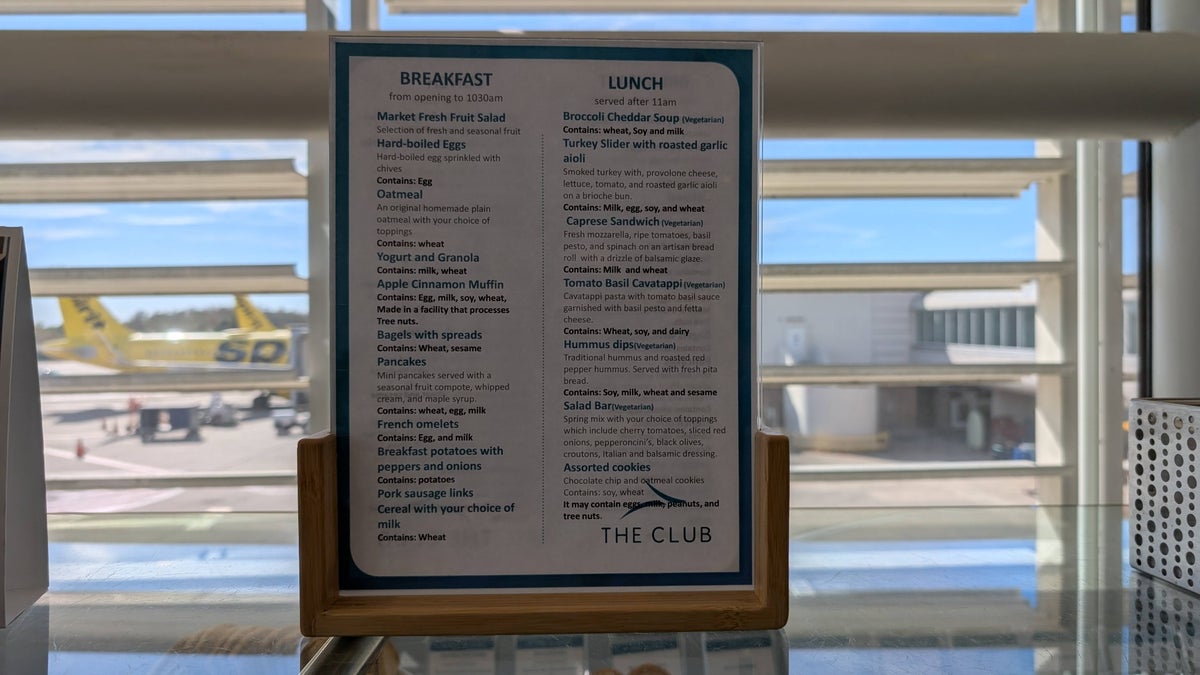 The Club MCO Terminal A food and beverage menu