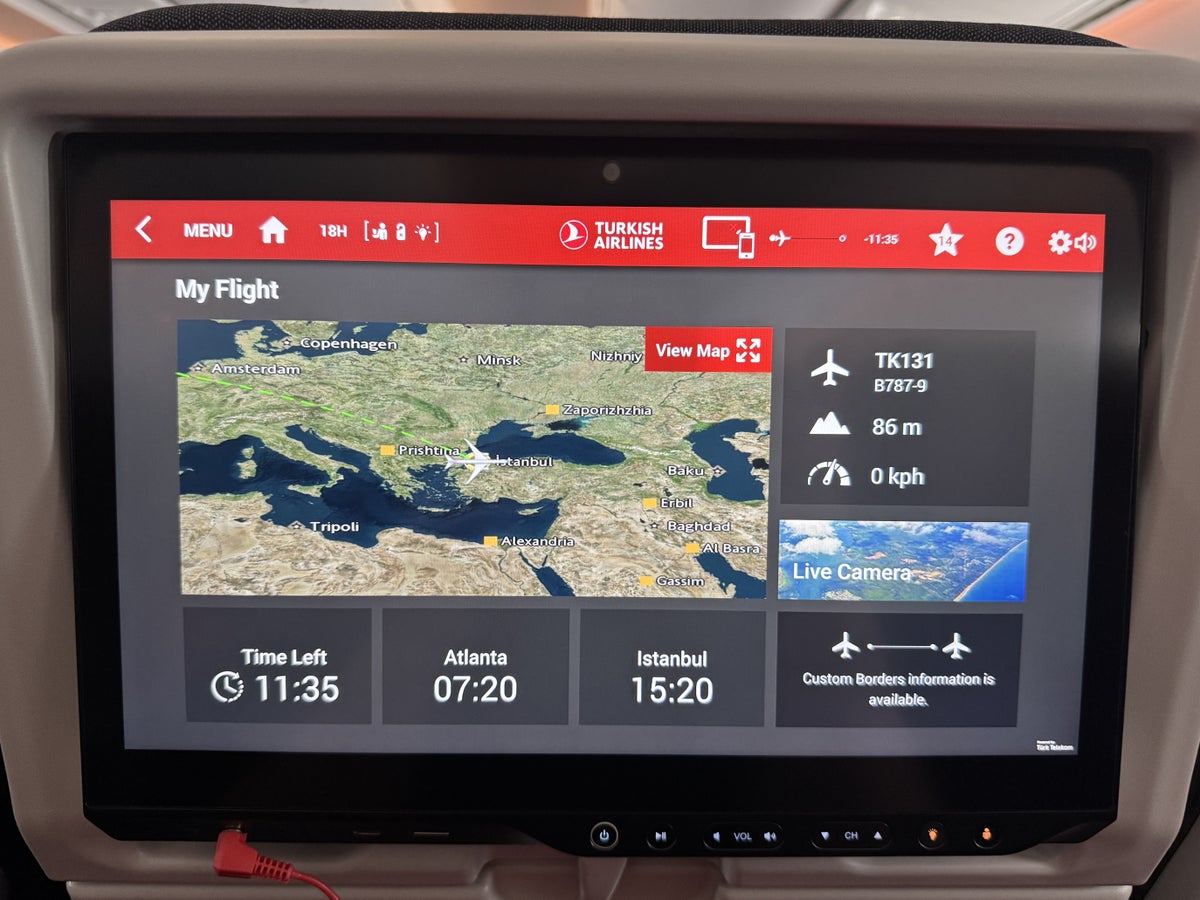 Turkish Airlines IST ATL 787 9 economy IFE map