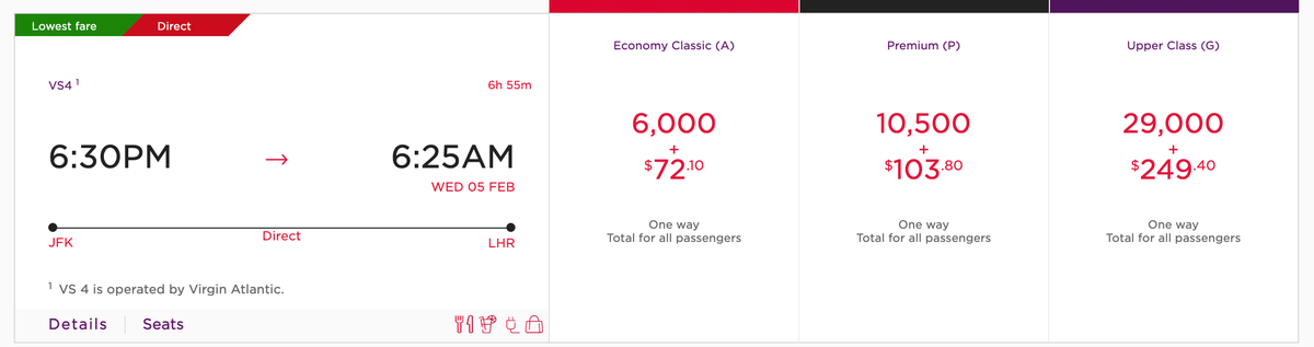 Virgin Atlantic Upper Class LHR JFK