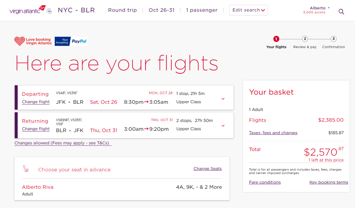 Virgin Atlantic booking
