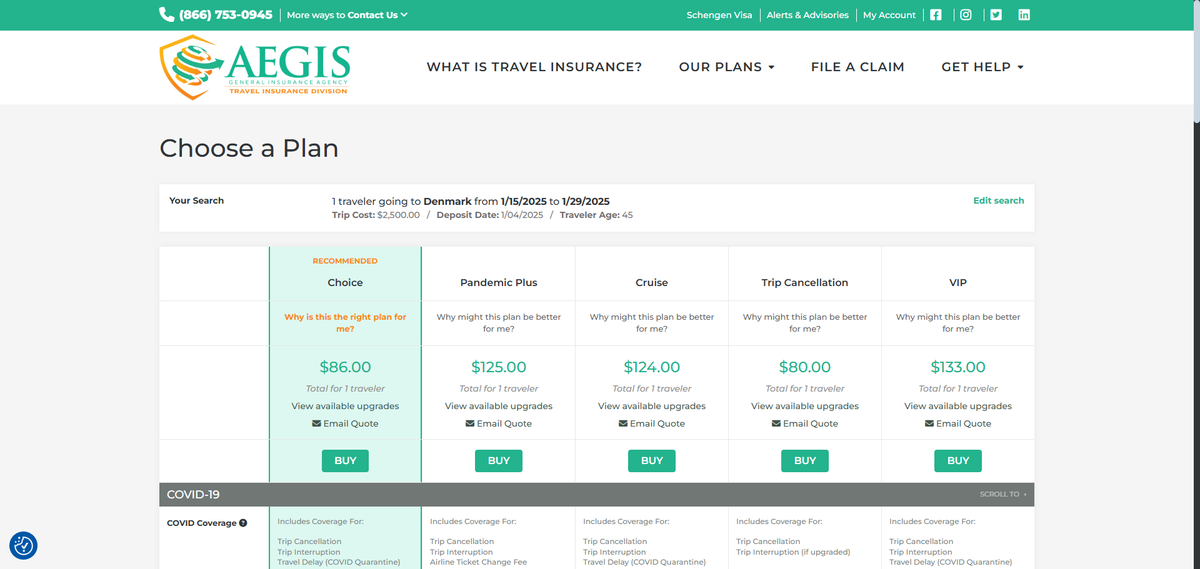 Aegis direct travel insurance quote