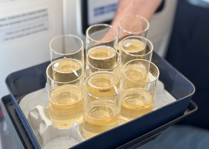 Air France Boeing 789 premium economy welcome champagne