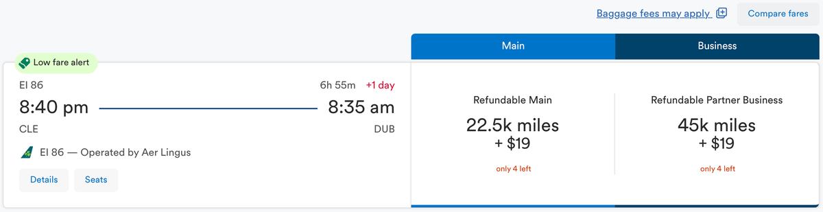 Alaska Airlines Aer Lingus award