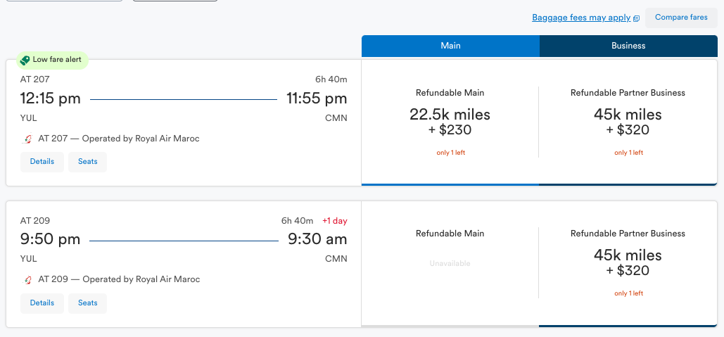 Alaska Airlines Award Flights from Montreal to Casablanca