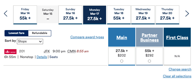 Alaska Airlines Award From New York to Casablanca